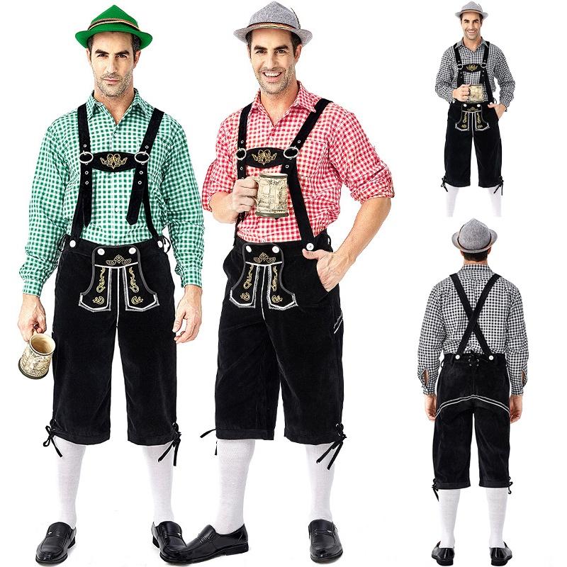 German Traditional Oktoberfest Clothing Stage Costume For Men With Stylish Plaid Shirt