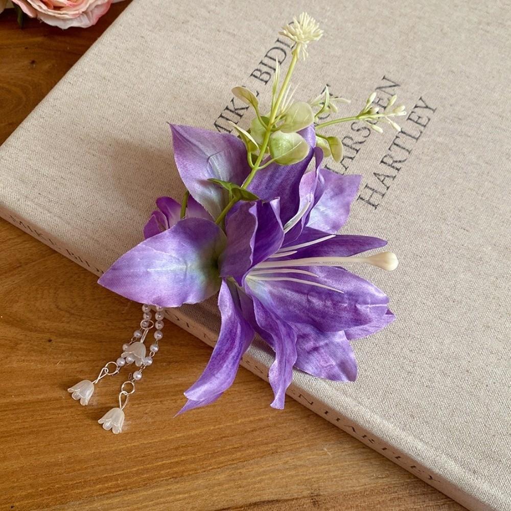 Perlenblume Haarspange Quaste Chinesischer Stil Haarclip Elegant Hanfu Haaraccessoires Mädchen