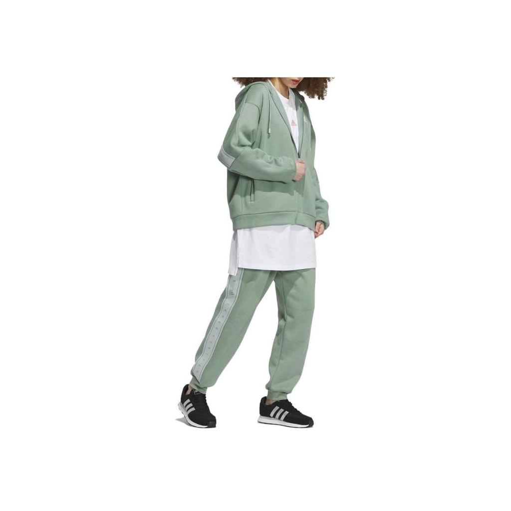 Adidas Loose Fit Zip-Up Hoodie With Drawstring Long Sleeve Jacket Women Jackets Matcha IK9894