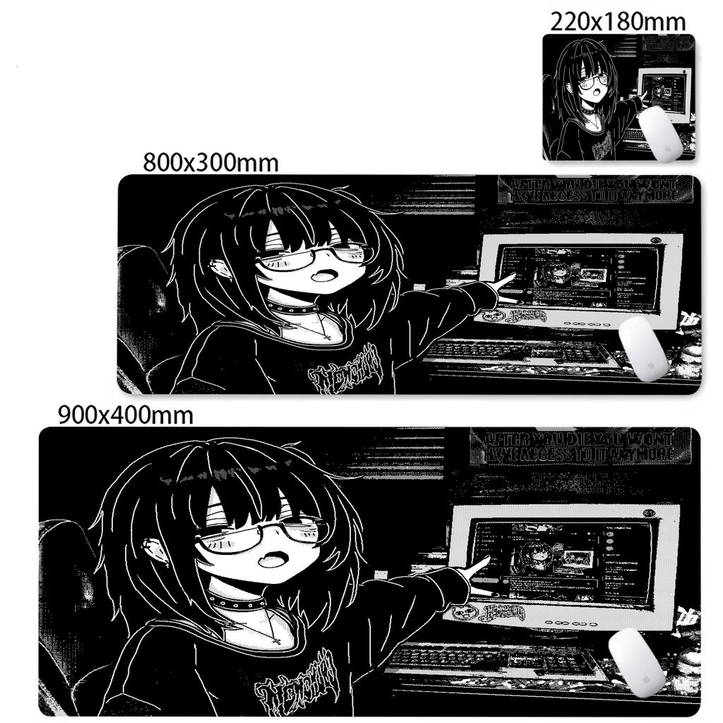 Dziewczyna Anime Czarno-Biała Podkładka pod Mysz Duża Gamingowa Antypoślizgowa Podkładka pod Mysz XXL Akcesoria do Komputera Laptop Mata na Biurko Zablokowana Krawędź Dywanik pod Mysz