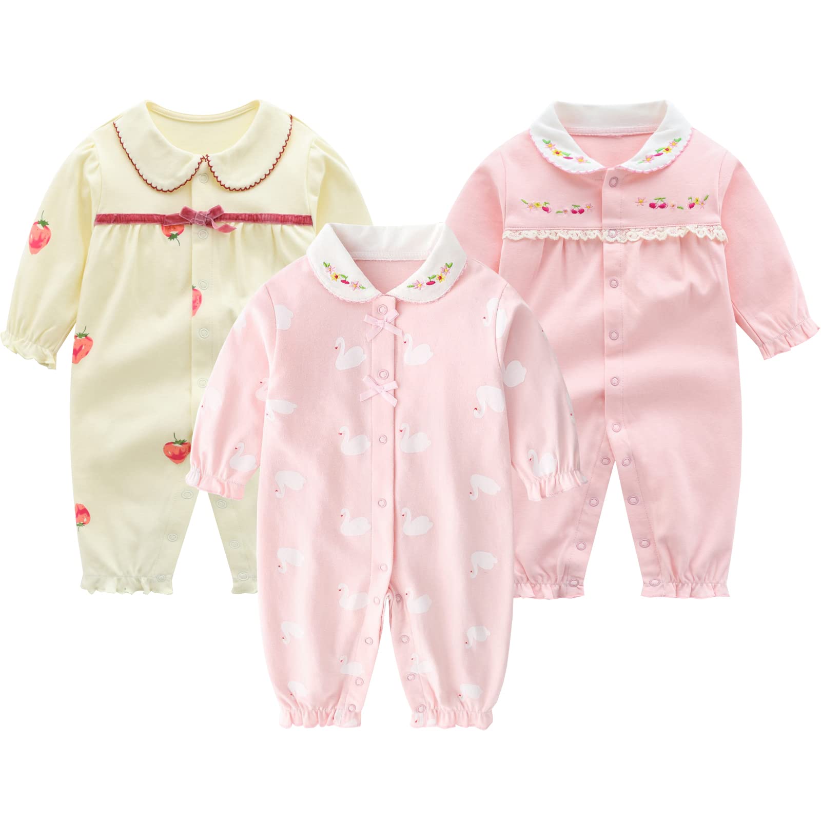 

AHZVOU Детский с длинным рукавом Новорожденный Ребенок Детский душ Повседневная Клубника Одежда, Комбинезоны, Набор из 3 предметов, 100% хлопок, Одежда, Комбинезоны, Для девочек, С открытой передней частью,