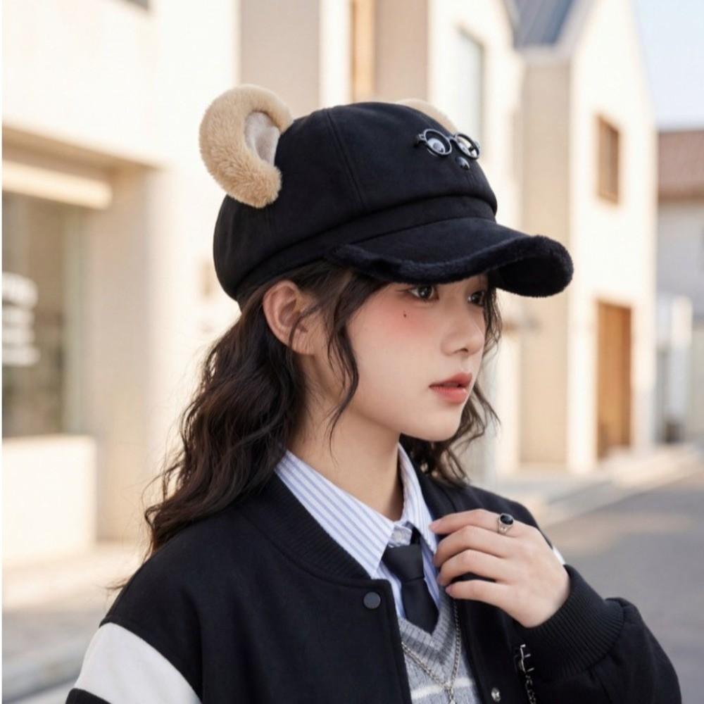 Thickened Baseball Hat Cartoon Bear Beret Hat Cute Octagonal Cap