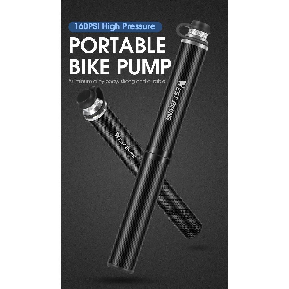 WEST BIKING Tragbare Fahrradpumpe Aluminiumlegierung Fahrrad Luftpumpe Reifenfüller Schrader/Presta Universal Rennrad Zubehör