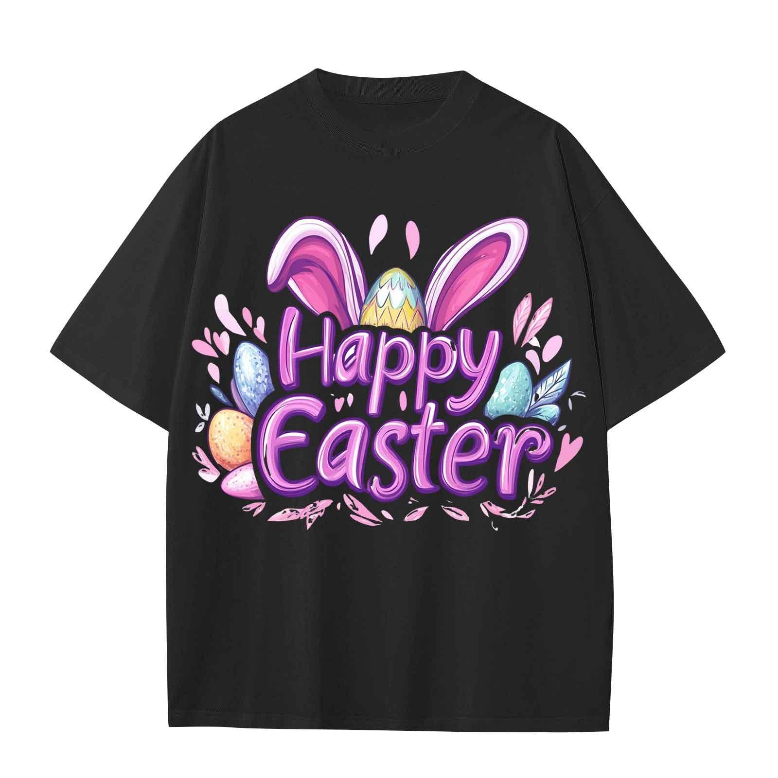 

Повседневная свободная футболка с принтом «Пасха» для мальчиков и девочек, круглый вырез, короткий рукав, свитер 100 чёрный