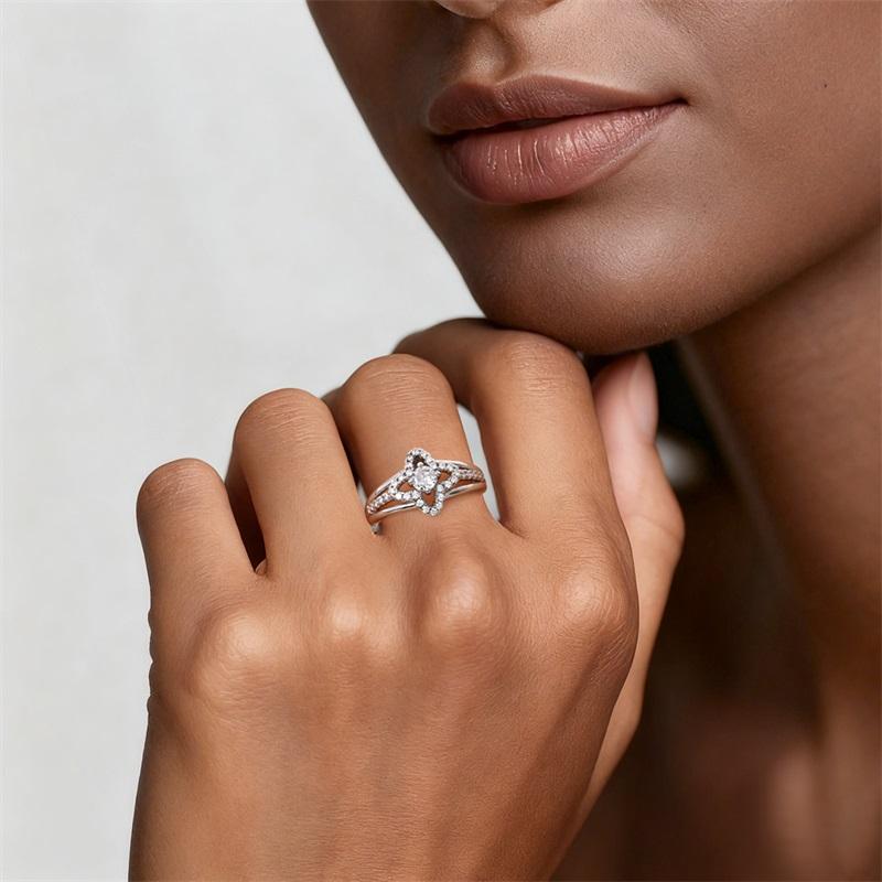 Women Copper Metal Finger Rings Designed For Women Authentic Original Copper Metal Cocktail Ring Geometric Cubic Zircon Heart Wedding High Quality