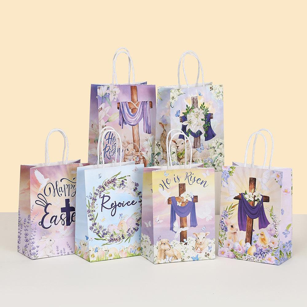 12/30pcs Easter Gift Bags Celebrate with Elegance and Faith Cute Rabbit Design Packaging Candy Eggs Container Reusable