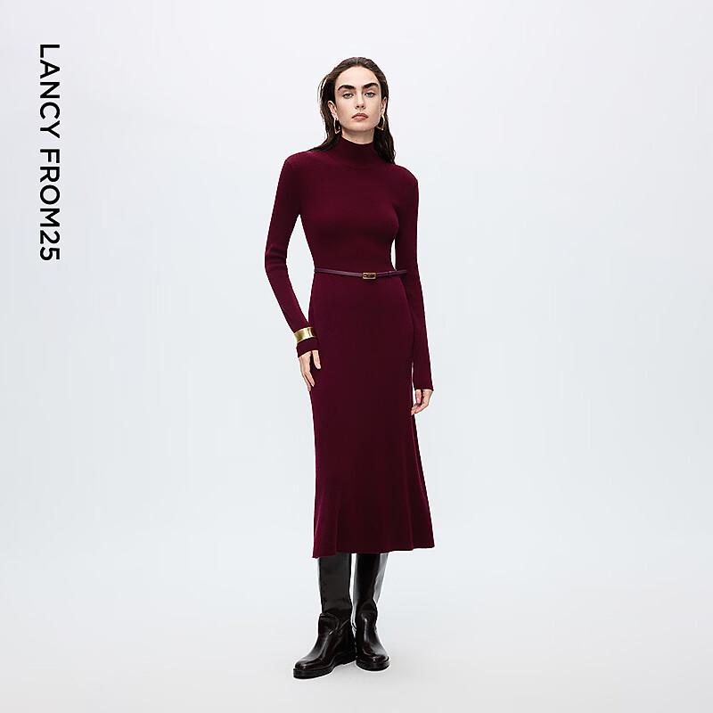 LANCY Women's Semi-Turtleneck Slim-Fit Knit Midi Dress