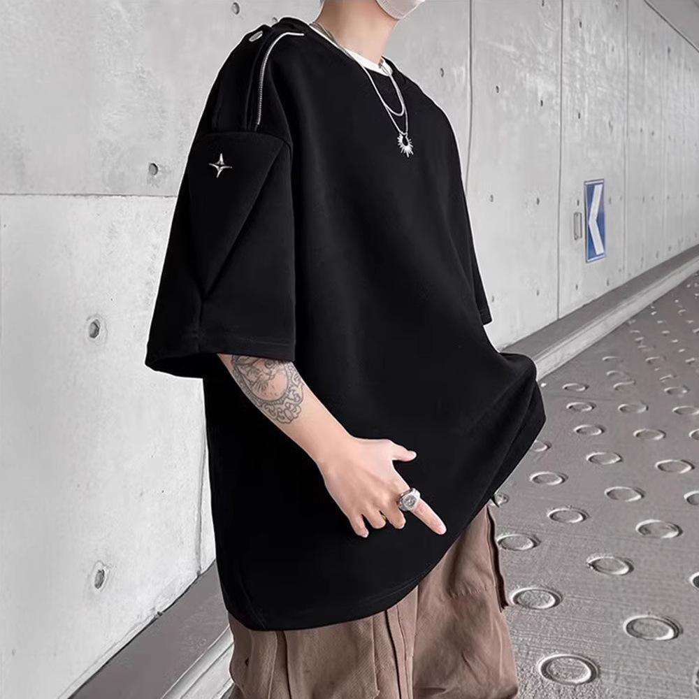 Мужская летняя модная футболка с застежкой-молнией, круглым вырезом, повседневная, с коротким рукавом. 3XL