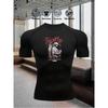 Men's Compression Shirt Quick Dry Navy Blue Gym T-Shirt "HUSTLE" Fallen Angel Print Workout Sportswear