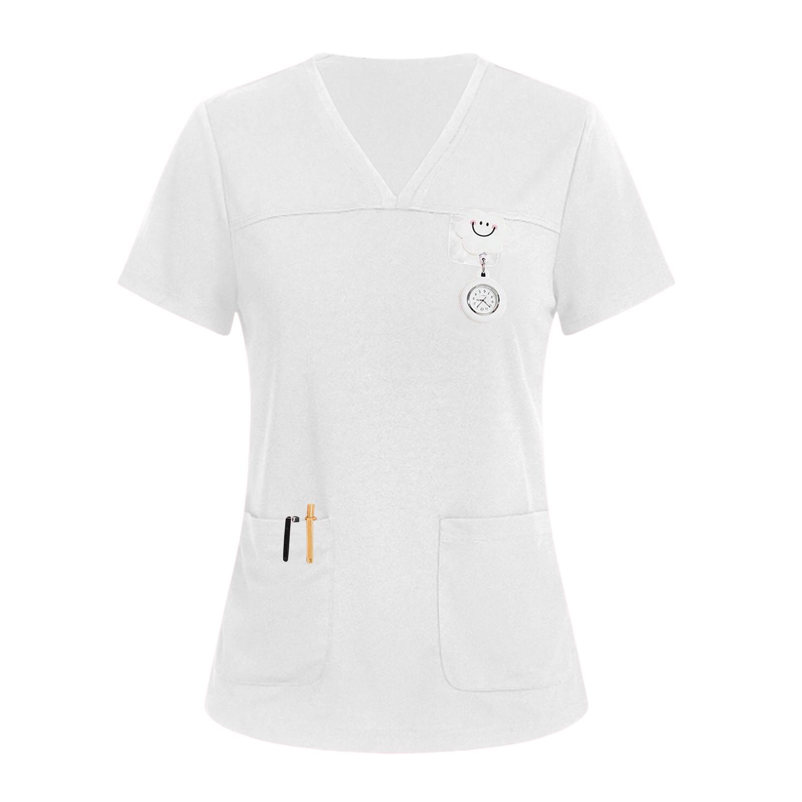 

Women s V-neck Three-pocket Short-sleeved Uniform/caregiver Top With Slits At The Hem XXXXXL білий