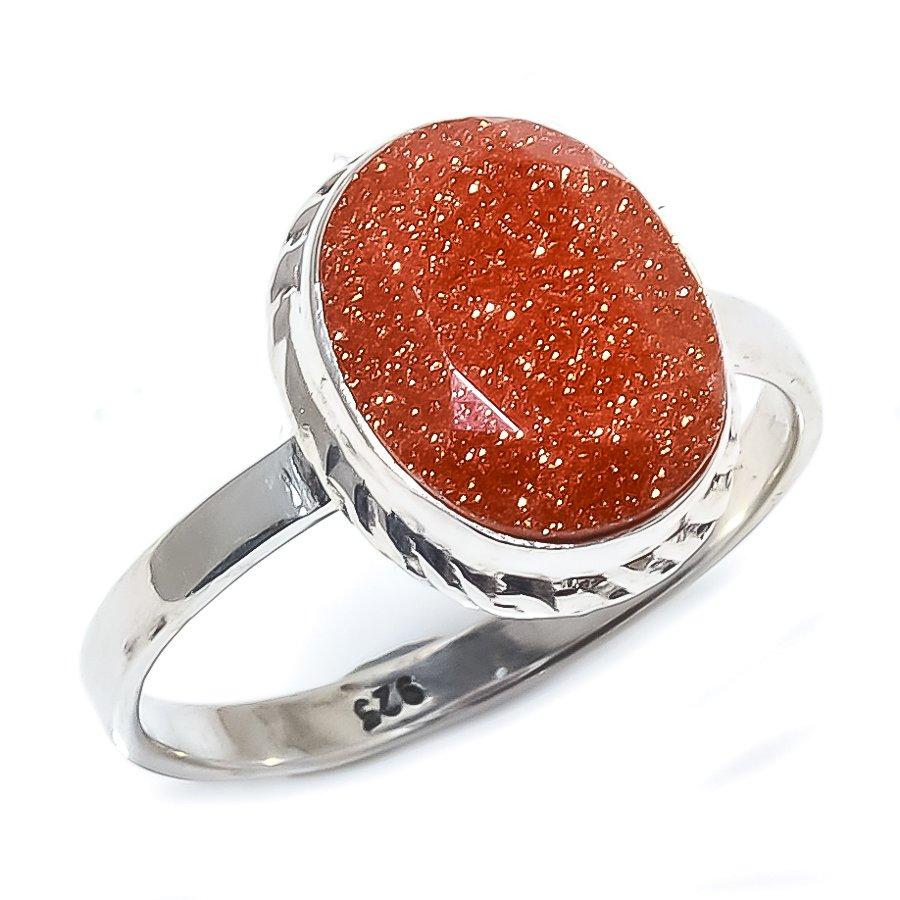 Pierre de soleil naturelle Pierre précieuse Fait main 925 Argent sterling massif Cadeau Bague S.9 M7r48