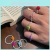 Trendy Korean Colorful Smiley Face Silver Bead Ring For Women Fashion Jewelry