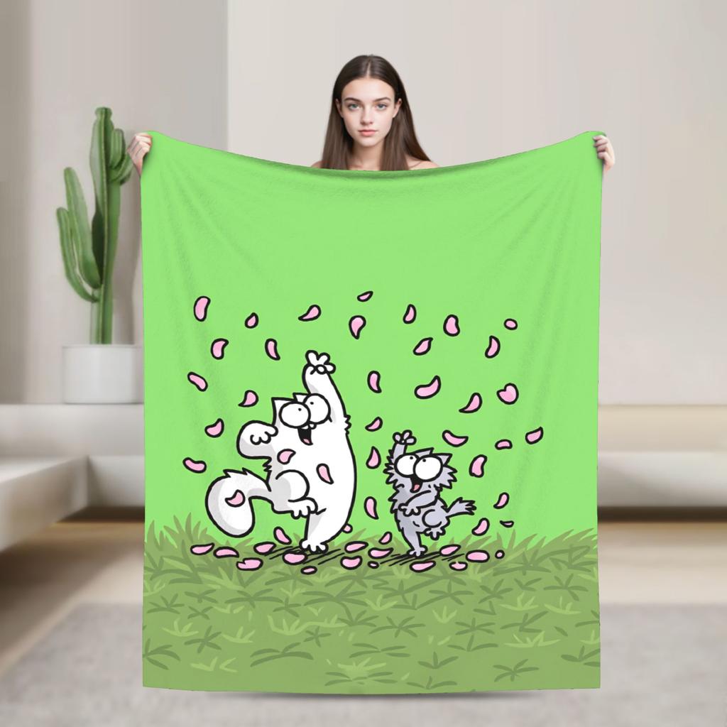 Cartoon Simons Cat Blanket Cute Warm Soft Novelty Plush Throw Blanket For Couch Chair Sofa Bed Airplane Travel Bedspread Bed