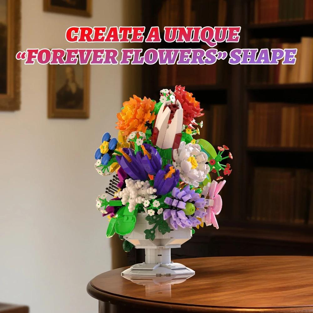 1092PCS Preserved Flower Building Blocks Bouquet Bonsai Vase Model Bricks Desktop Decoration Kids DIY Assembly Toys Holiday Gift