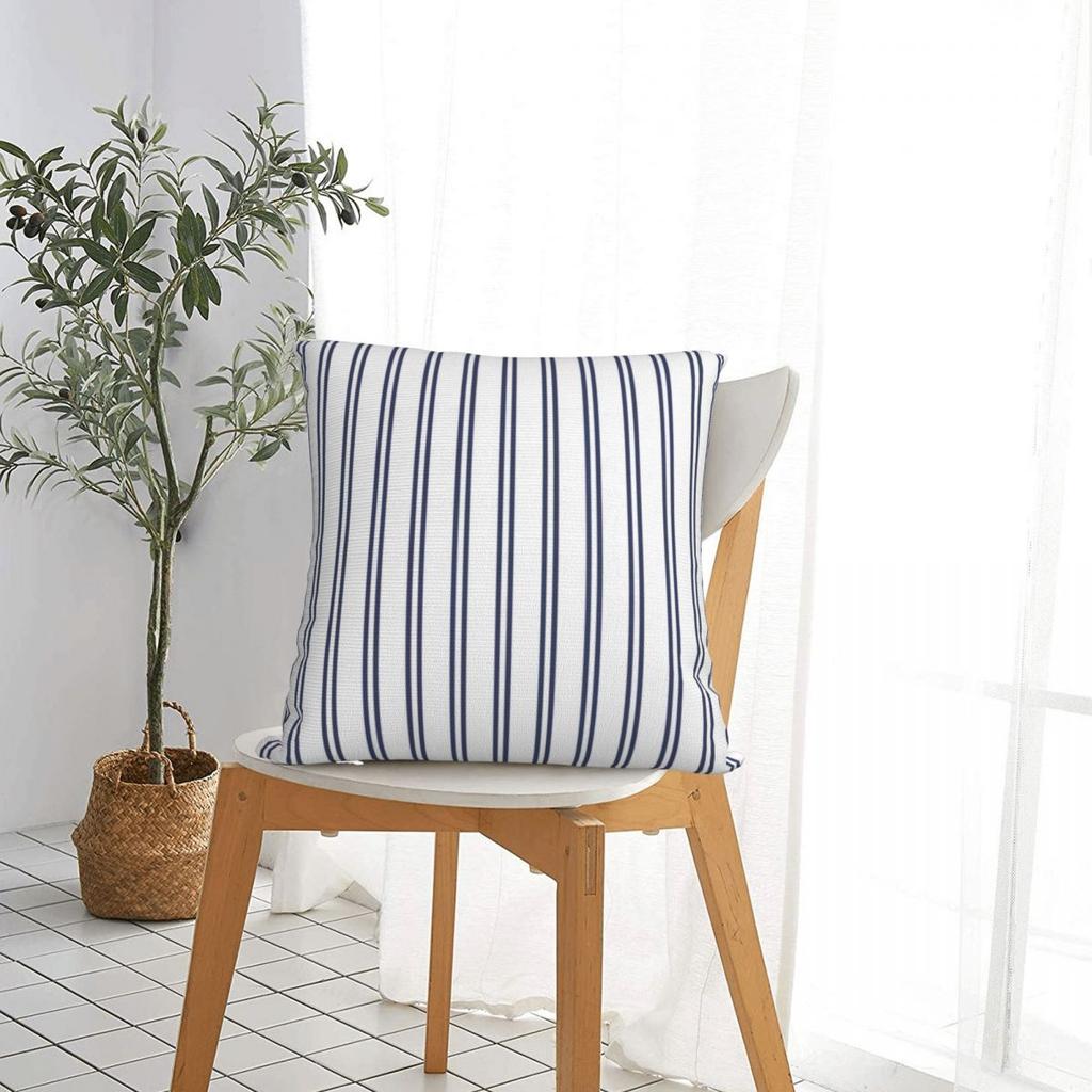 Federa per Cuscino Quadrata a Doppia Striscia Bianca e Blu Copricuscino Cuscino Decorativo per Casa Camera da Letto Auto