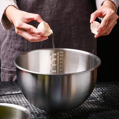 304 Edelstahl Mehl Ei Rührschüssel Verdickte Suppe Salat Becken mit Skala Backen Küche Schalen Küchengeräte