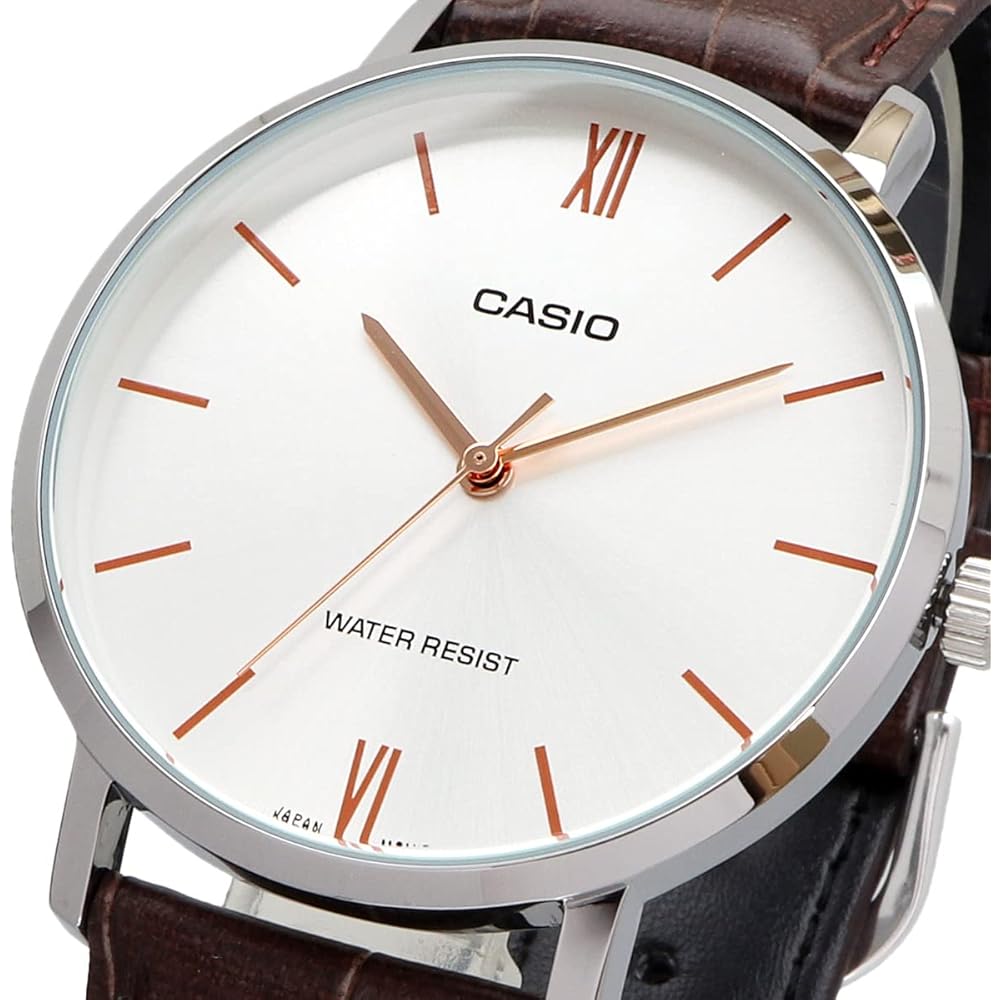 Casio MTP-VT01L-7B2 Quartz Men's Watch Silver Brown Leather Band Imported Model