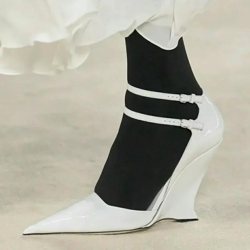 Lady Sexy Slope Heels Woman Ankle Strap Dress Wedding Shoes Party Sandalias De Mujer Luxury Sandals Women Designers