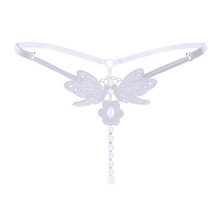 Sexy Pearl Panties Butterfly Ladies Transparent Thong Pants Low Waist Adjustable Lingerie