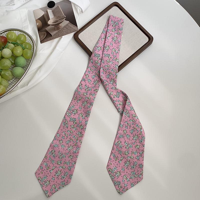 Long Silk Scarf Retro Floral Neck Small Scarf High-end Tie Decorative Chiffon Thin Hair Tie