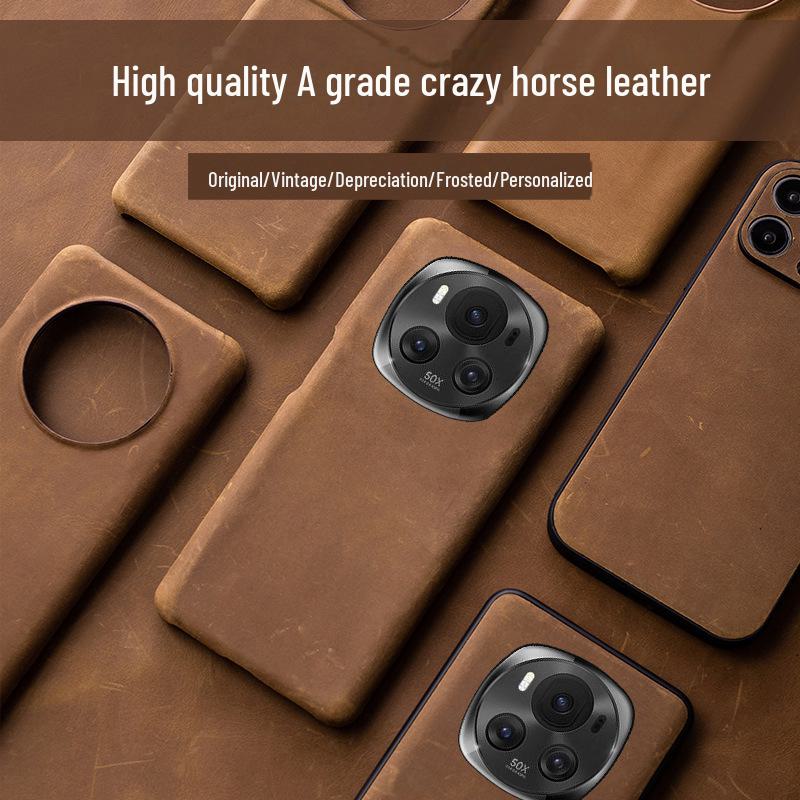 Honor Magic 4 Pro Genuine Leather Protective Cover - Ultimate Edition Cowhide Crazy Horse Leather Case for Honor Magic 4.