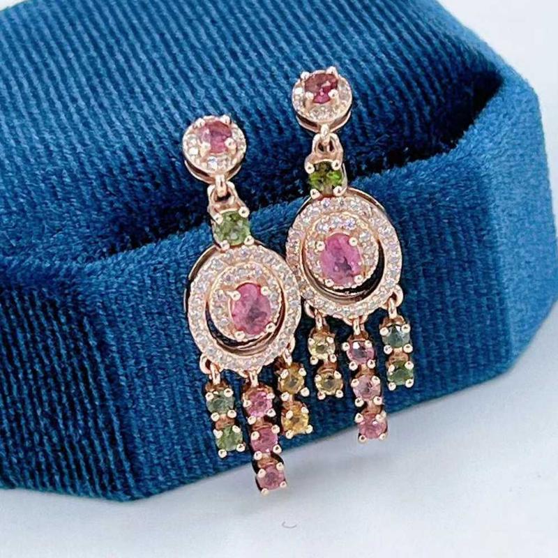 Sace Gems Tropfenohrringe für Frauen 925 Sterling Silber 4*6MM Natual Turmalin Ohrstecker Hochzeit Party Edlen Schmuck Geschenk