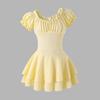 Vestido de Moda para Meninas Verão Infantil Elegante Off-the-Shoulder Manga Bufante Casual Cintura Marcada Emagrecedor Vestido Franzido