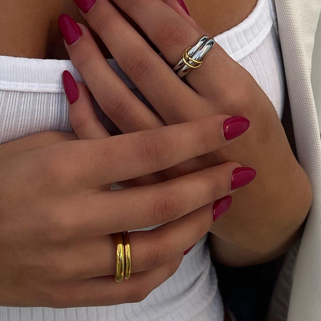 Bague Empilable Fine Yori Plaqué Or 18 Carats Acier Inoxydable pour Femmes Hypoallergénique Imperméable Bijoux Fins