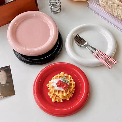 Runder Teller aus reiner Keramik mit dicken Kanten, hochwertige Teller für Lebensmittel, Desserts, Kaffee, Haushaltsgeschirr, Küchentheke, Tischdekoration