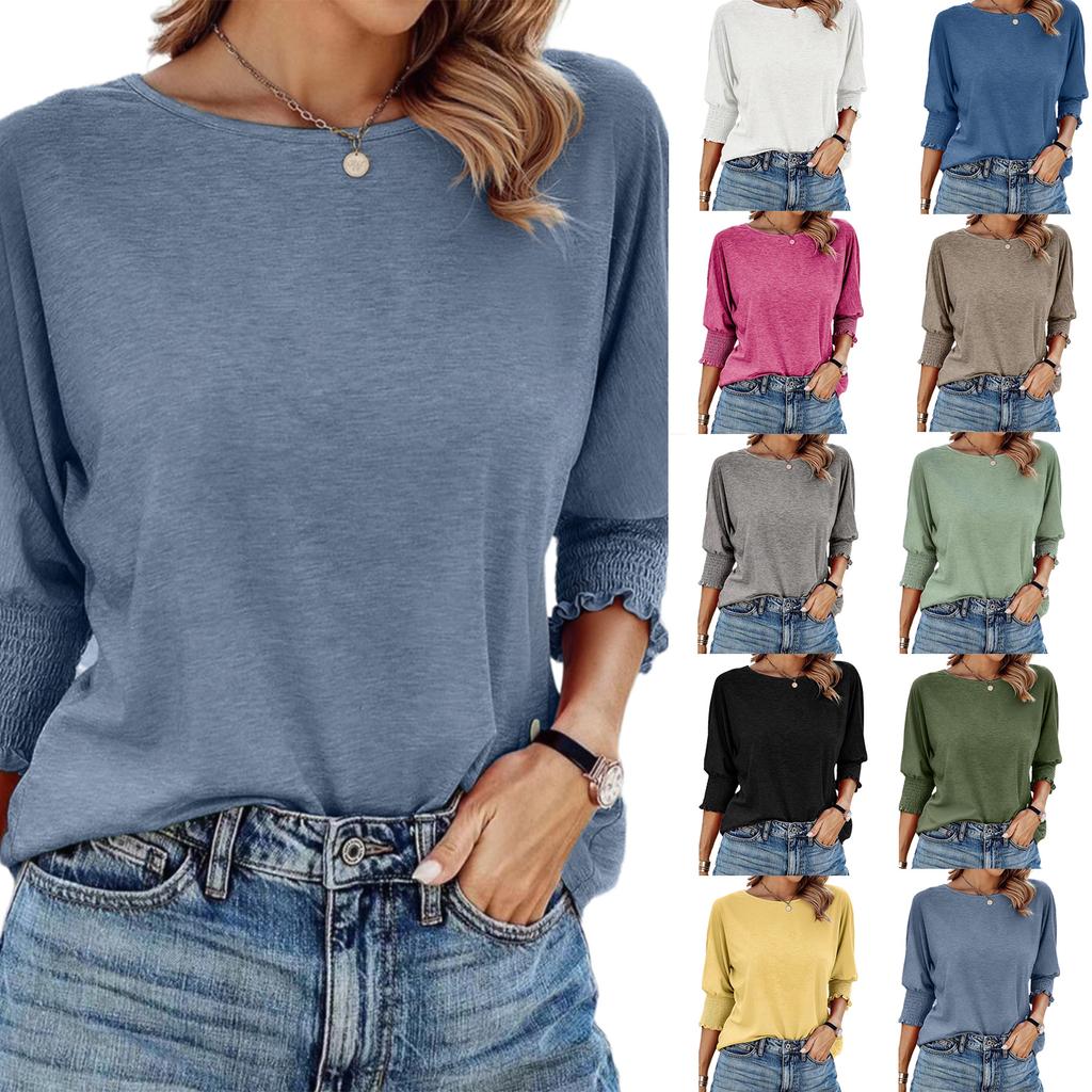 Womens Tops 3/4 Length Sleeve Blouses Fashion Casual Spring Summers Outfits Loose Fit T Shirt Going Out Tops Gifts