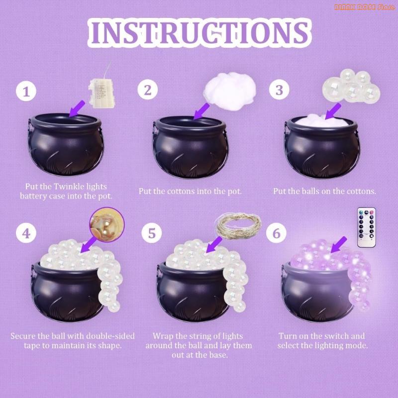 K1AE Glowing Witches Cauldron Bubble Maker For Halloween Decors Remote Control 8 Modes
