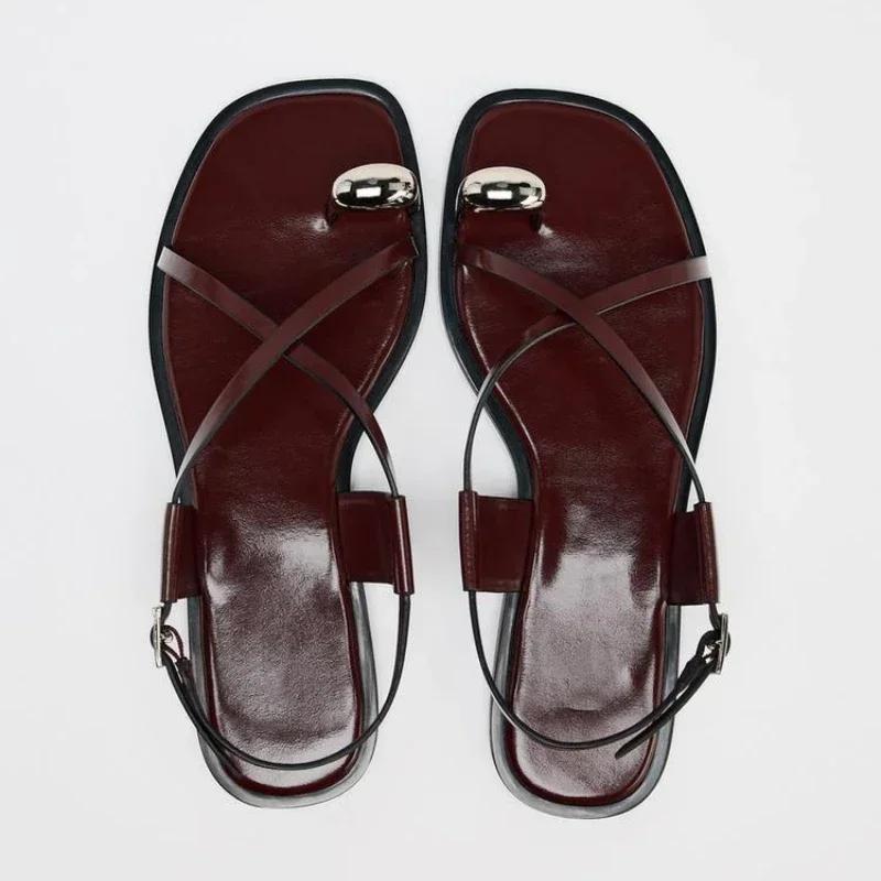 Sandalias Planas de Marca de Moda para Mujer Correa Cruzada Hebilla Decoración Metálica Comodidad Casual Chanclas de Playa para Mujer Sandalias