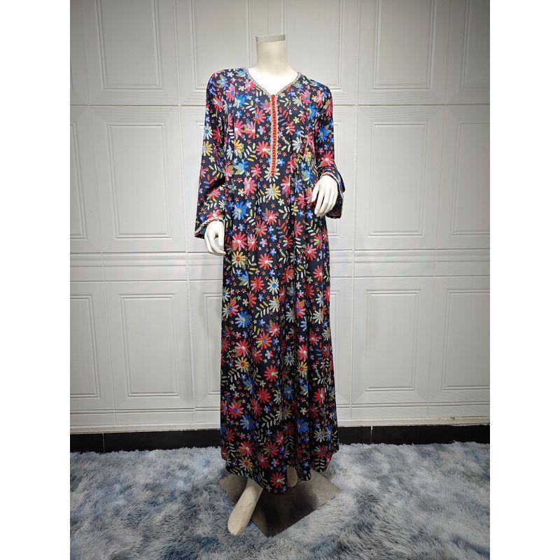 

Трансграничное платье большого размера Длинное платье Amazon Новое V-образный вырез Бриллиантовый модный принт Юго-Восточная Азия Платье-халат Red 2XL