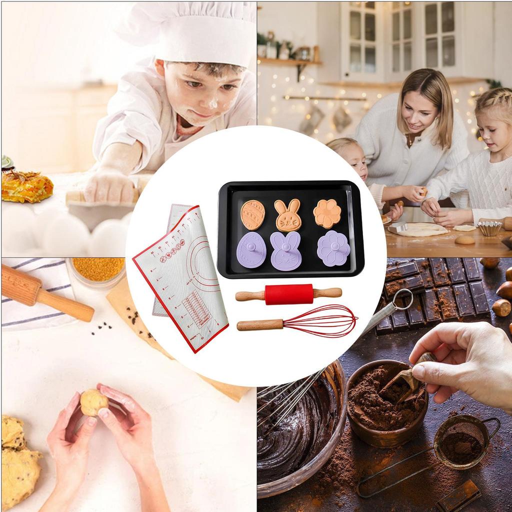 Rolling Pin Easter Non Stick Tools For Pastry Bunny Egg Design Rolling Pin And Pastry Baking Mat Set For Cookie Kitchen Pie
