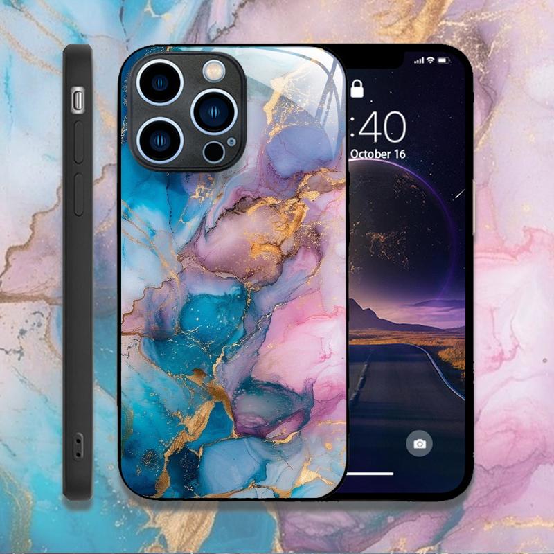 Fashion Colorful Marble Phone Case for IPhone 11 12 13 14 15 16 Pro Max Mini X XR XS 7 8Plus SE2 Shockproof Tempered Glass Cases