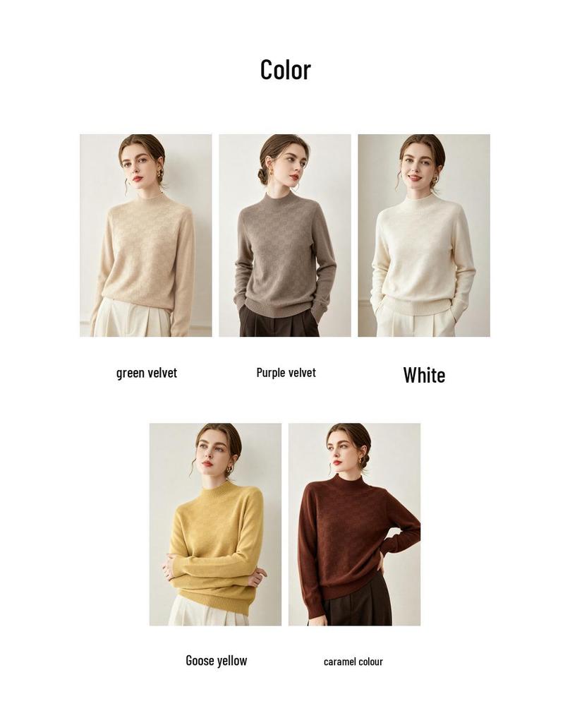 Lekasha Women's High Neck Waffle Knit 100% Pure Cashmere Sweater - Long Sleeve, Autumn/Winter