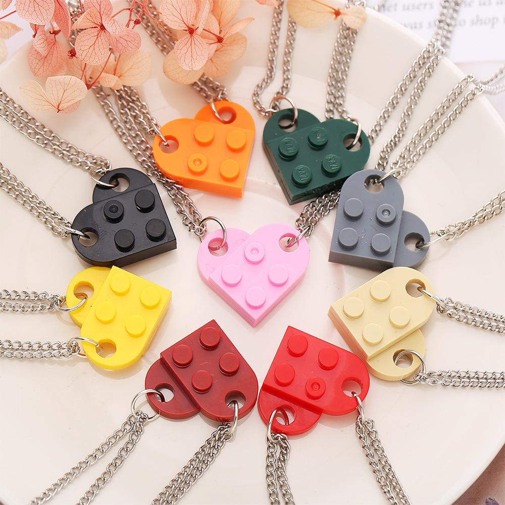 Heart-shaped Building Block Necklace: Double-layer Beaded Chain Love Pendant Choker for Women