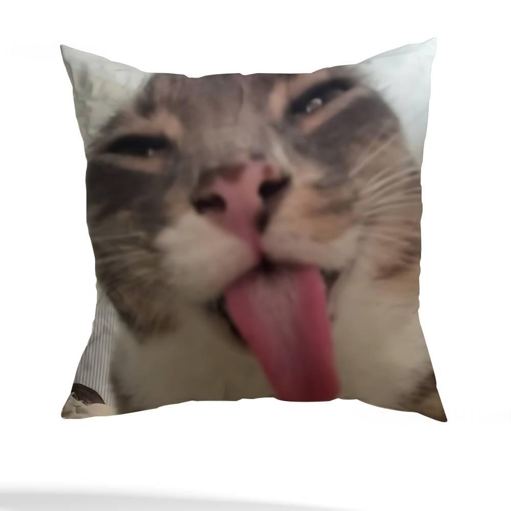 Short Plush Cat Meme Pillow Cover DoubleSided Square Design for MultiScene Sofa Bedroom and Modern Home Decor