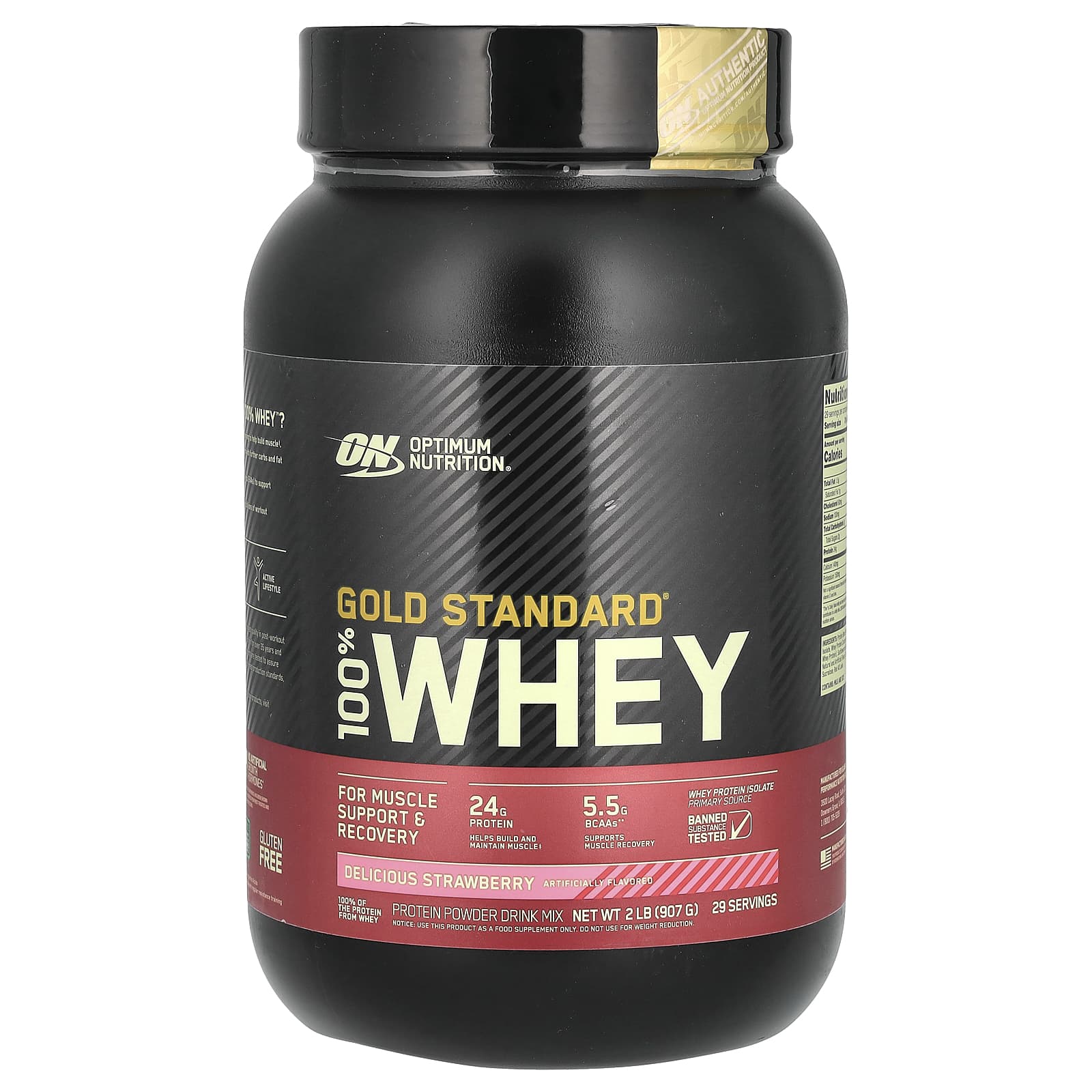 

Optimum Nutrition, Gold Standard 100% Whey, Delicious Strawberry, 2 lbs (907 g)