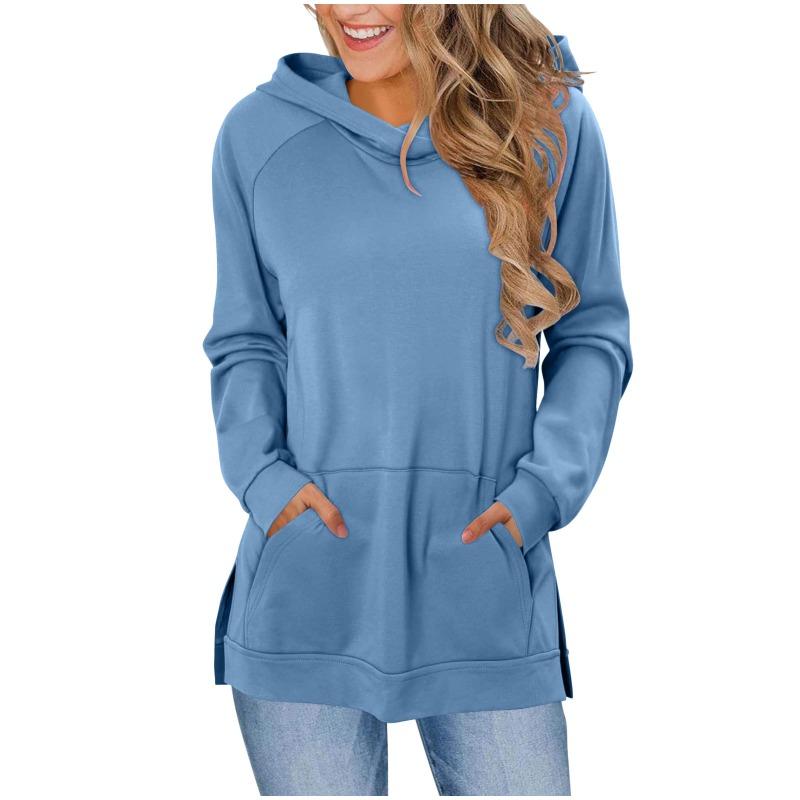 Felpa con cappuccio da donna S, tinta unita classica, con tasche, orlo spaccato, manica lunga