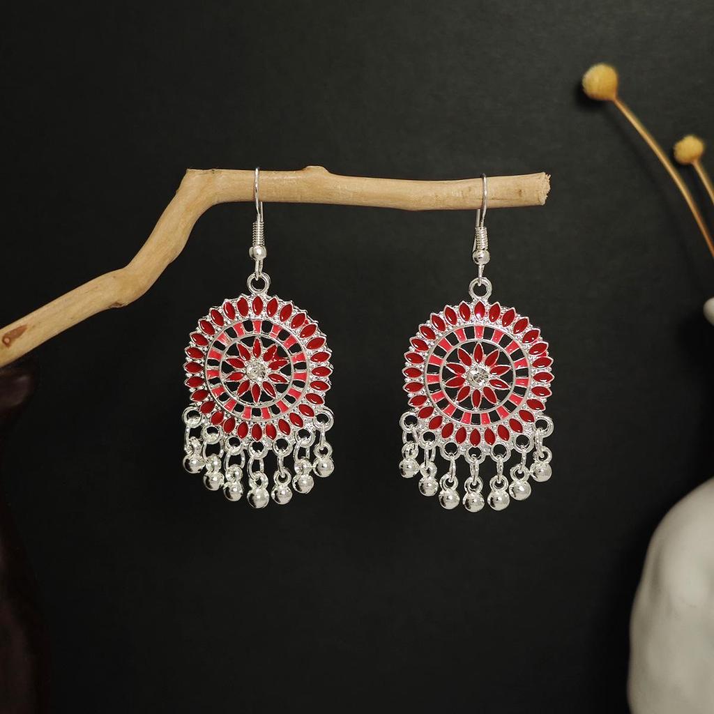 Vintage Ethnic Miao Silver Teardrop Tassel Earrings