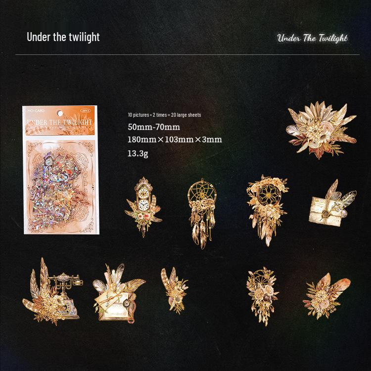 MòMò Ice Crystal 3D Laser Gold Feather Stickers for Journals - Borderless, 8 Styles