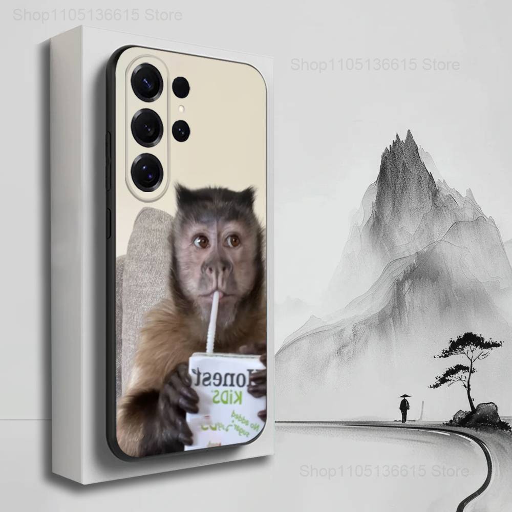 Emoticons Affe telefoniert Hülle für Samsung S9,S10,S20,S10,S21,S25,S24,S23,Ultra,FE,Plus,Lite,Weiches Silikon Schwarze Hülle
