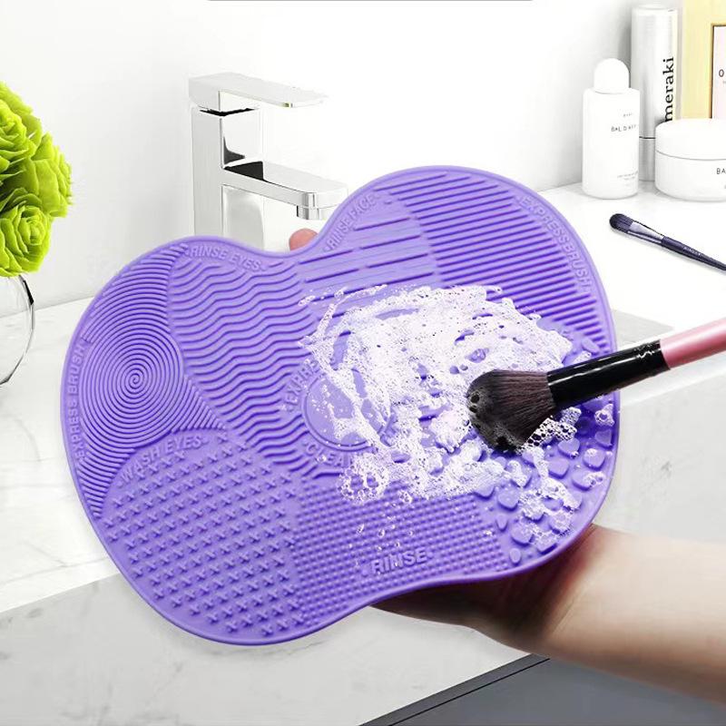 Silicone Apple-Shaped Makeup Brush Cleaning Pad with Suction Cups