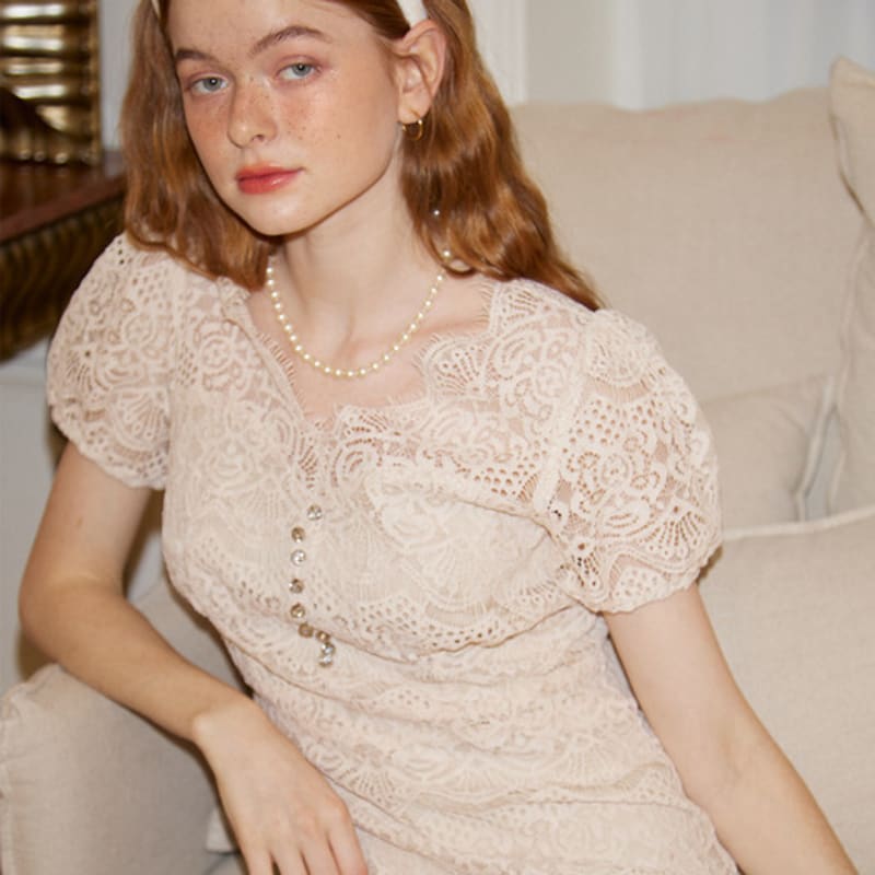 SALON DE YOHN Knopf-Punkt Samt Haarband_ Elfenbein