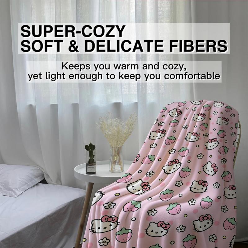 Hello Kitty Flannel Blankets - Soft Cartoon Throw for Couch Bed, All-Season Plush for Kids Adults