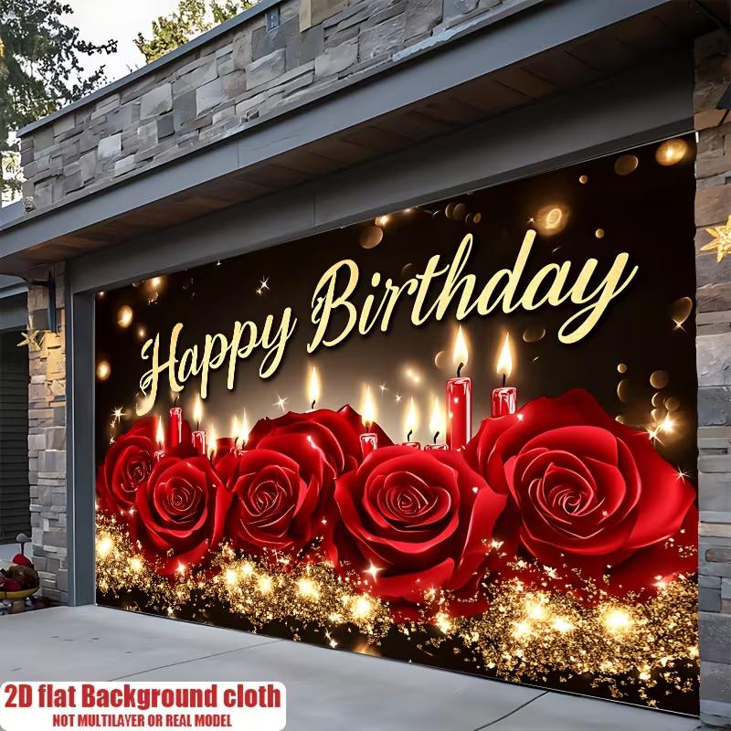 2D Rote Rose Kerze Geburtstag Hintergrund Banner Gold Glitzer Romantische Party Deko Hintergrund