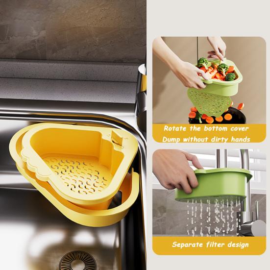 Sink Drain Basket with Fine Mesh Touchless Garbage Disposal Double-Layer Structure Sink Drain Filter Kitchen Tool