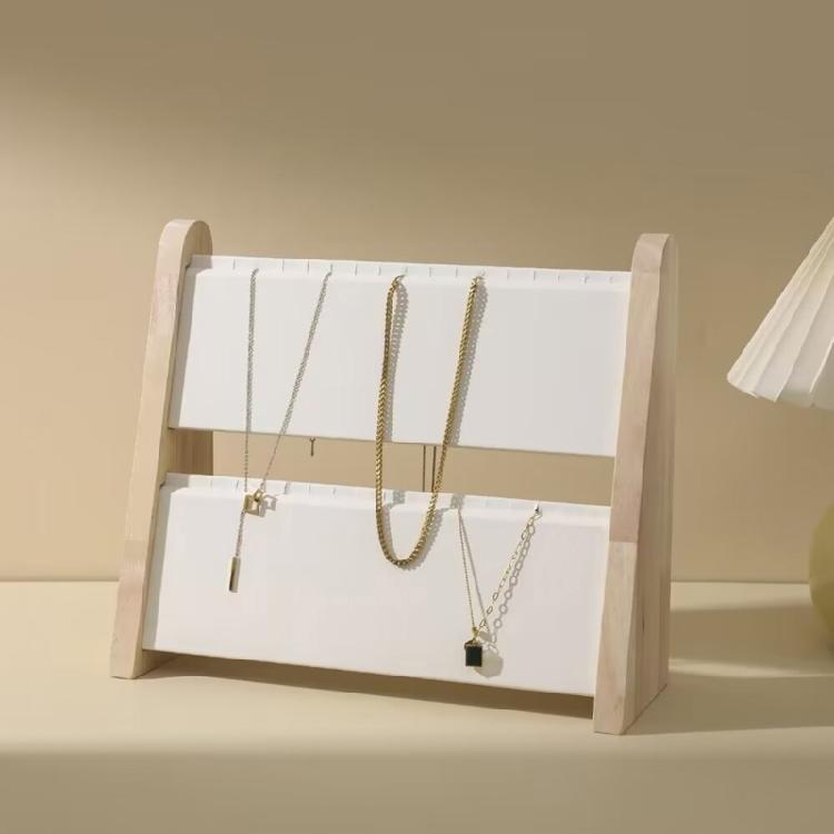 Practical Wood Necklace Holder Double Deck Wood Necklace Stand Organizers For Easy Access And Display At Homes