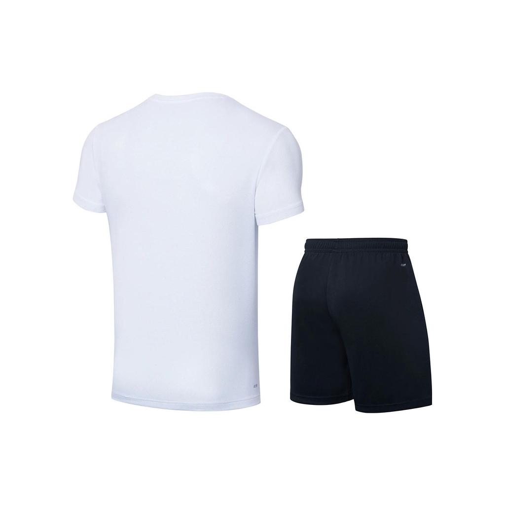 Li Ning Badminton Series Quick-Dry Cool V-Neck Short Sleeve T-Shirt Mid-Waist Straight Leg Shorts Basketball Set Unisex Sportswear White AATT021-4